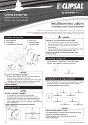Installation Instructions - F1493/07 - ACES36JAL, ACES48JAL, ACES56JAL, ACES48J, ACES56J, ACES36AL, ACES48AL, ACES56AL, ACES48, ACES56, Ceiling Sweep Fan, 23608