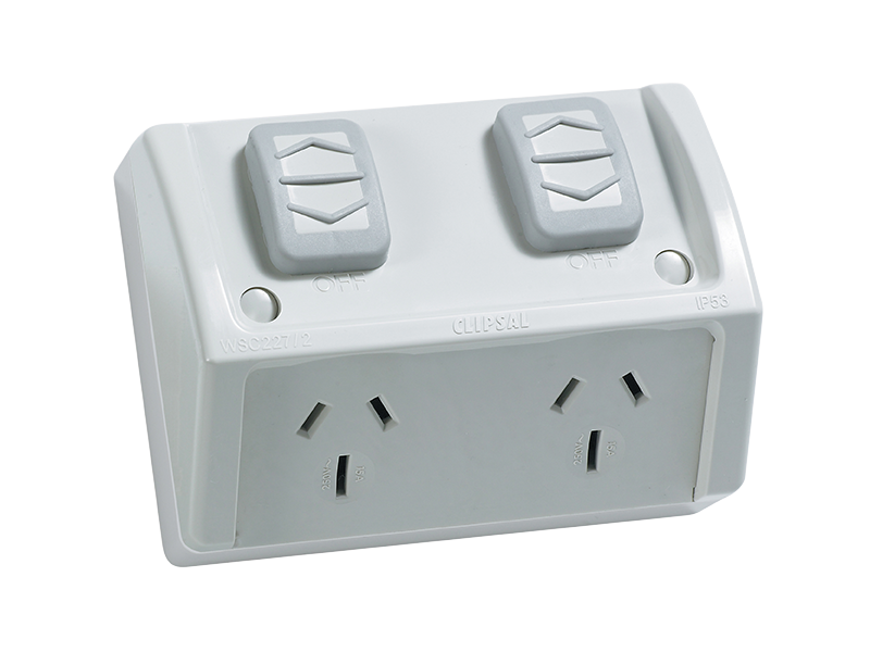 Clipsal WSCF227/2 Twin Switch Socket Outlet, 250V, 10A, Weather