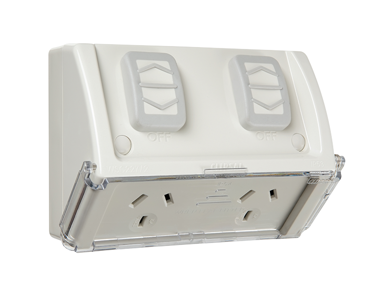 Clipsal WSCF227F2 Twin Switch Socket Outlet, 250V, 10A, Weather