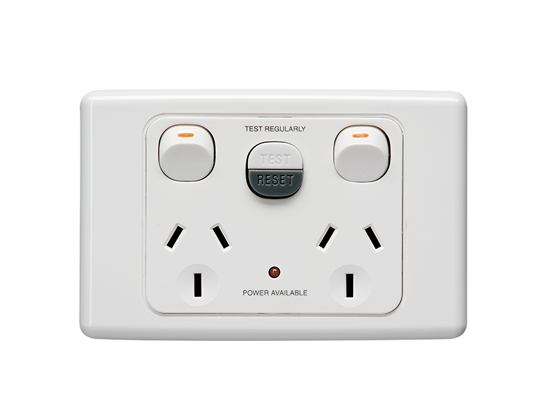 Clipsal 2025RC RCD Protected Twin Switch Socket Outlet, 250V, 10A, 1 Pole, 30mA RCD