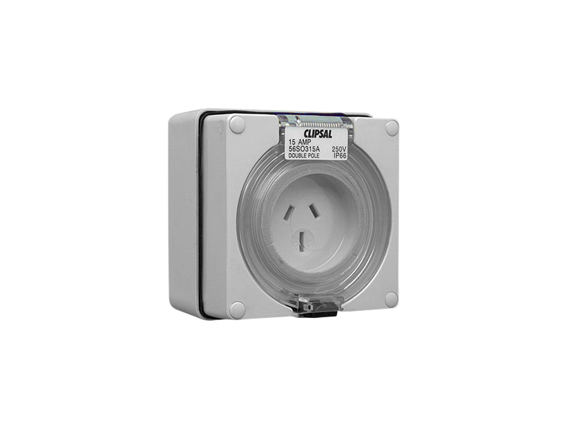 Clipsal 56SO315A Socket Outlet, 3 Flat Pin, 250V, 15A, Auto Switched, 2 Pole