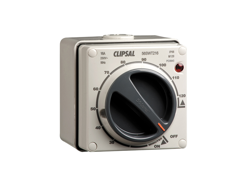 Clipsal 56SWT216 Surface Switch, 2 Pole, 250VAC, 16A, with Timer, 2h Process