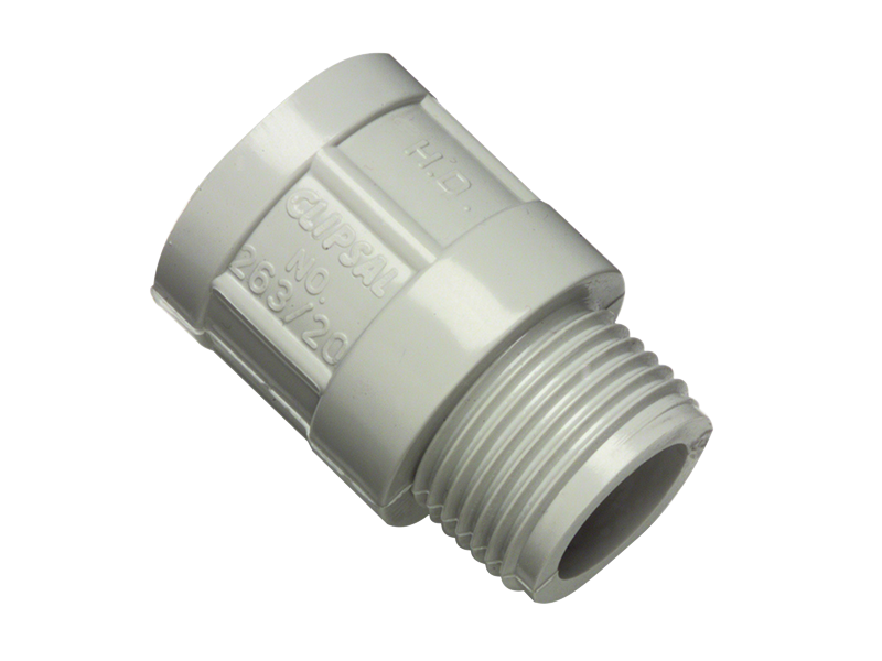 Clipsal 263/25 Conduit Adaptor, PVC, 25mm, Plain to Male, Grey