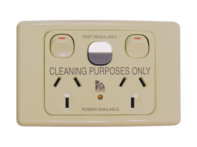 Clipsal ML2025RC10C RCD Protected Twin Switch Socket Outlet, Medilec, 250V, 10A, 1 Pole